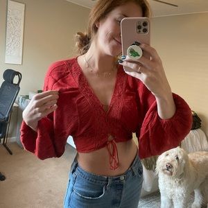 Burnt orange women’s crop tunic with lace up front size Sm